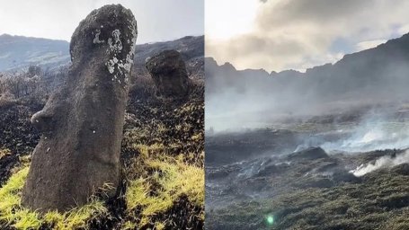 Stone statues on Easter Island badly damaged by fire